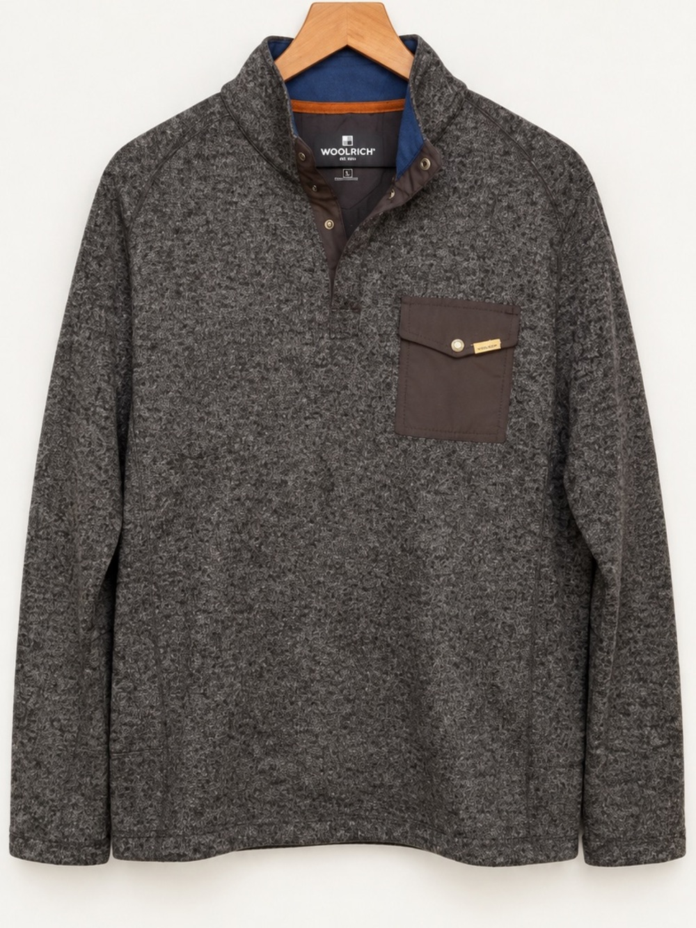 Woolrich Men's Charcoal Gray Zip-Neck Sweater with Chest Pocket